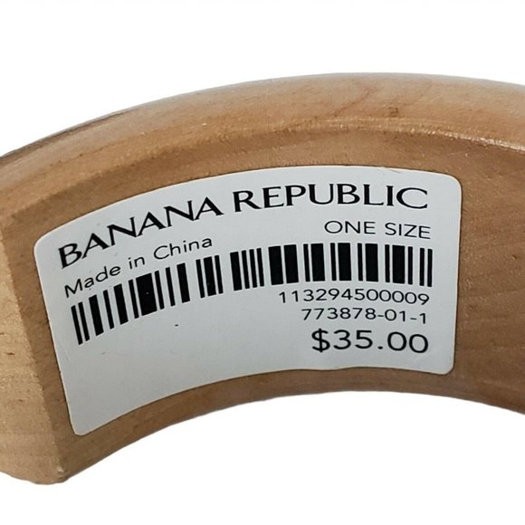 Banana Republic Wood Cuff Bracelet Large Goldtone Studded Accent Opening 1 1/4" - Picture 6 of 8